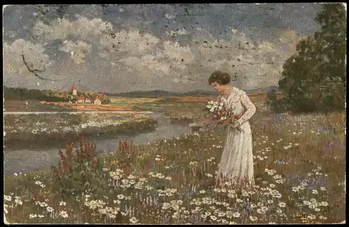 Künstlerkarte Künstler C. Krebs: Wenn die Wiesen blühen 1923