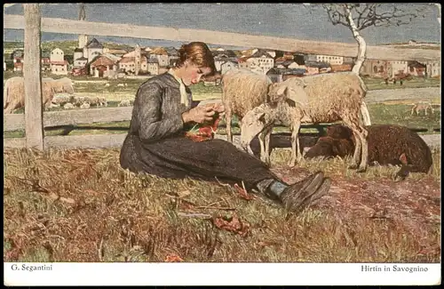 G. Segantini, Hirtin in Savognino Künstlerkarte: Gemälde / Kunstwerke 1913