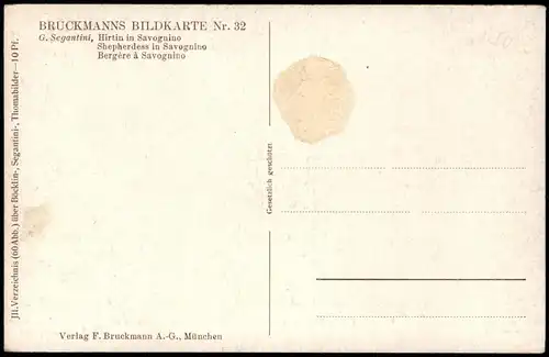 G. Segantini, Hirtin in Savognino Künstlerkarte: Gemälde / Kunstwerke 1913