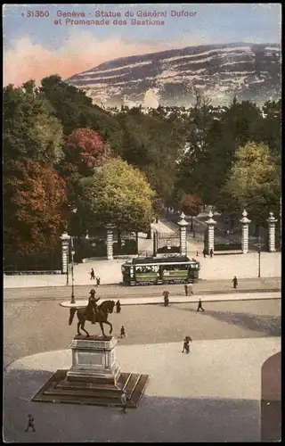 Zürich Statue du Général Dufour et Promenade des Bastions 1912