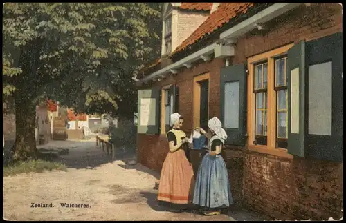 Postkaart .Seeland/Zeeland Typen/Trachten Zeeland Frauen Straße 1912
