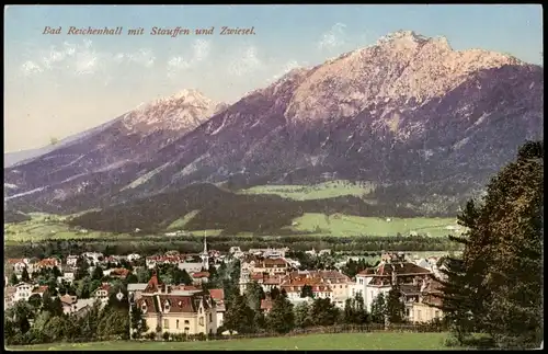 Bad Reichenhall Panorama-Ansicht mit Stauffer  Zwiesel, Alpen Bergkette 1910