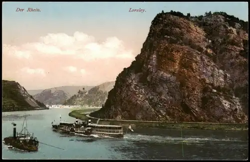 Ansichtskarte St. Goarshausen Loreley, Rheindampfer, Photofarbenkarte 1914