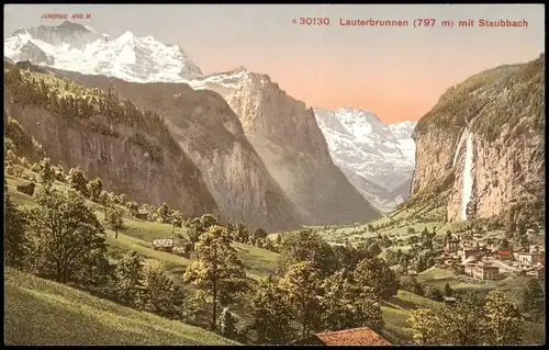 Ansichtskarte Lauterbrunnen Panorama-Ansicht mit Staubbach 1910