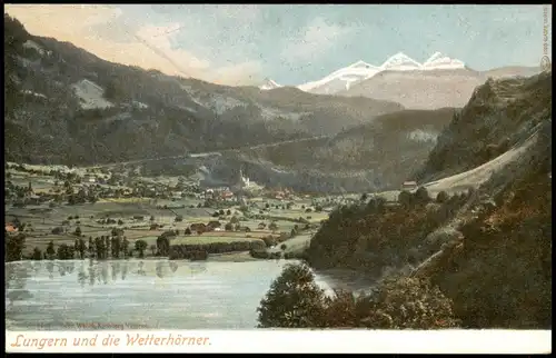 Ansichtskarte Lungern Panorama-Ansicht mit Blick Wetterhörner 1900