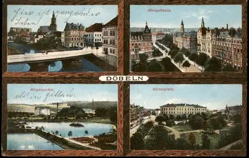 Döbeln Mehrbild-AK Königstrasse, Bürgergarten, Körnerplatz, Panorama 1910