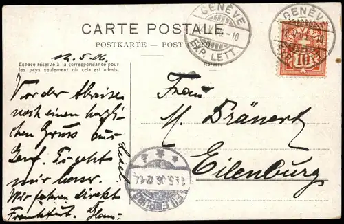 Ansichtskarte Genf Genève lle J.-J. Rousseau et Mont Blanc 1906