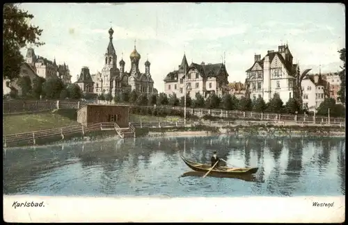 Karlsbad Karlovy Vary Westend, Teich Partie mit Mann in Ruderboot 1910