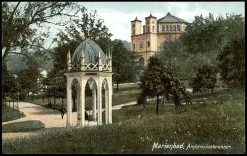 Postcard Marienbad Mariánské Lázně Partie am Ambrosius-Brunnen 1910