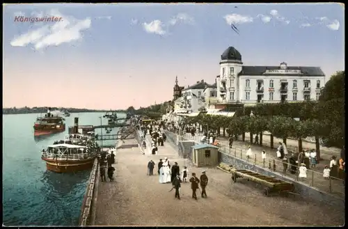 Ansichtskarte Königswinter Rheinpromenade Schiffsanlegestelle am Rhein 1922