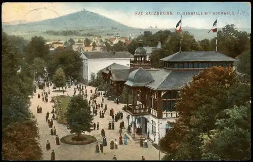 Postcard Bad Salzbrunn Szczawno-Zdrój ELISENHALLE MIT HOCHWALD 1912