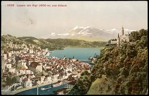Luzern Lucerna Panorama Blick mit Rigi (1800 m) und Gütsch 1912