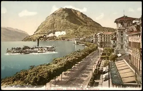 Ansichtskarte Lugano Schiff, Quai e Monte S. Salvatore 1910