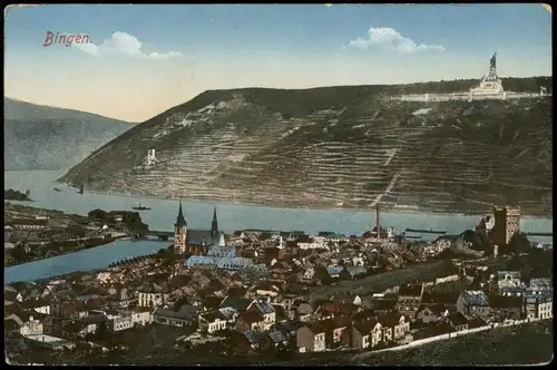 Bingen am Rhein Panorama-Ansicht mit Fluss Nahe Mündung Rhein 1910