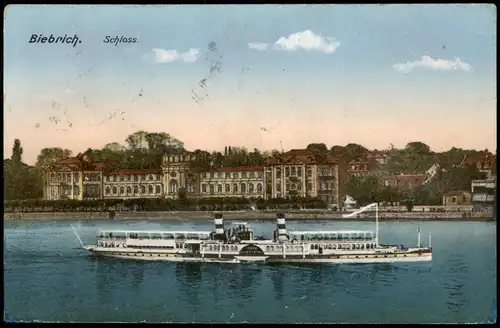 Biebrich-Wiesbaden Rhein Schiff Dampfer passiert Biebricher Schloss 1910