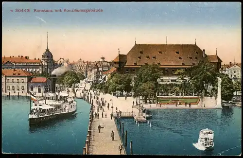 Ansichtskarte Konstanz Hafen, Dampfer 1920