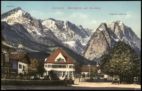 Ansichtskarte Garmisch-Partenkirchen Marktplatz mit Kurhaus. 1912