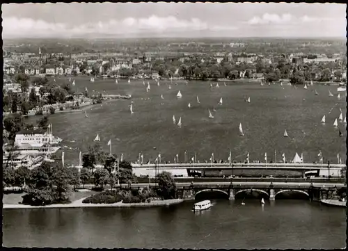 Ansichtskarte Hamburg Lombardsbrücke und Alter vom Flugzeug aus 1957