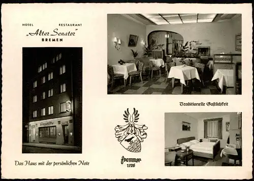 Bremen HOTEL RESTAURANT ALTER SENATOR Bes: G. Frommer, Fedelhören 1950