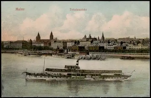 Ansichtskarte Mainz Totalansicht, Dampfer 1912