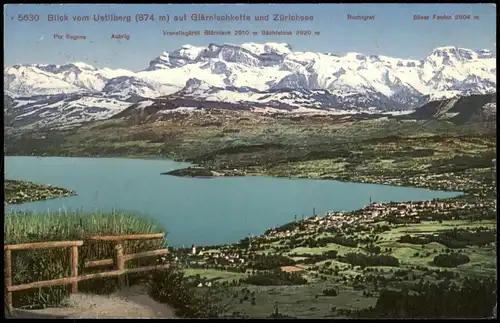 Zürich Blick vom Uetliberg auf Glärnischkette und Zürichsee 1924