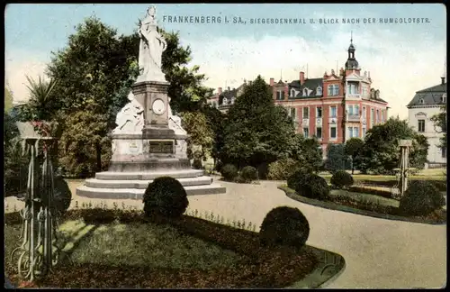 Frankenberg (Sachsen) SIEGESDENKMAL U. BLICK NACH DER HUMBOLDTSTR. 1913