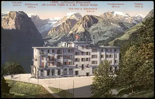 Ansichtskarte Braunwald GL Partie am Grand-Hotel, Alpen Panorama 1910