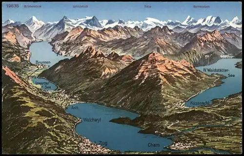 Küssnacht am Rigi Umlandansicht der Schweizer Berg-/See Region 1928