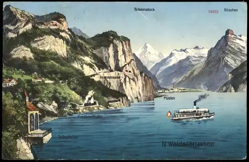 Ansichtskarte Flüelen Umland-Ansicht mit Vierwaldstättersee 1917