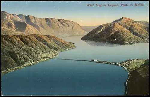Ansichtskarte Lugano Panorama Lago di Lugano Ponte di Melide 1910