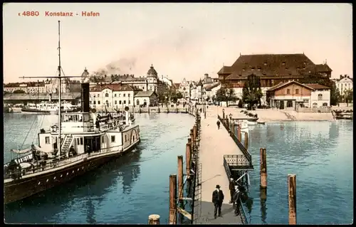 Ansichtskarte Konstanz Hafen Bodensee Schiff Anlegestelle 1910