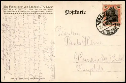 Ansichtskarte Saalfeld (Saale) Feengrotten - Künstlerkarte 1920