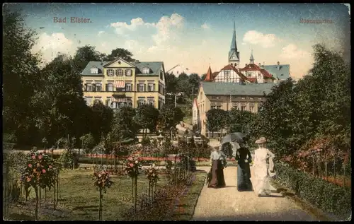 Ansichtskarte Bad Elster Partie im Rosengarten 1914
