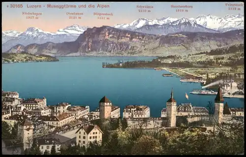 Ansichtskarte Luzern Lucerna Panorama - Museggtürme und die Alpen 1910