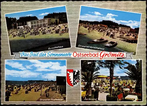 Ansichtskarte Grömitz (Holstein) Kurmittelhaus, Strand, Promenade 1962