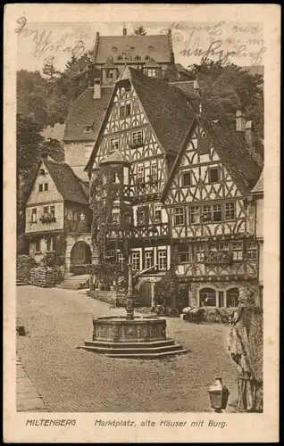 Ansichtskarte Miltenberg (Main) Marktplatz Häuser 1917   AK Bahnpost gelaufen