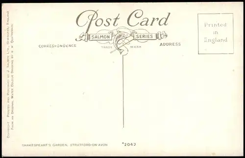 Postcard Stratford-upon-Avon SHAKESPEARF'S GARDEN, Künstlerkarte 1910