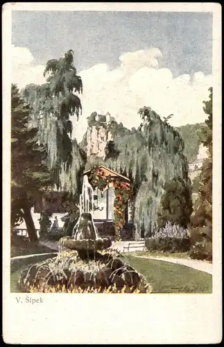 Künstlerkarte BLED Pogled na Blejski grad iz Malnar-jevega parka 1920