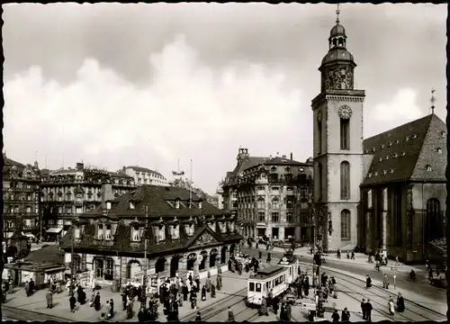 Ansichtskarte Frankfurt am Main Hauptwache, belebt - Straßenbahn 1962