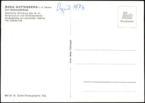 Ansichtskarte Neckarmühlbach-Haßmersheim BURG GUTTENBERG ü.d. Neckar 1978