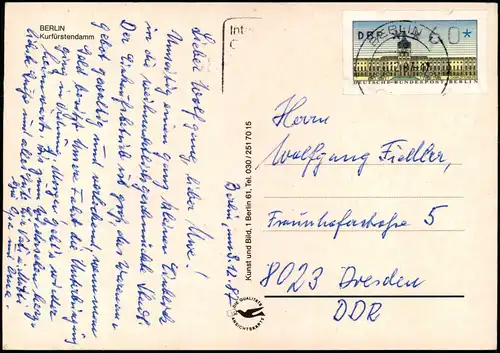 Charlottenburg-Berlin Kurfürstendamm 1987 DBP Automaten-Briefmarke