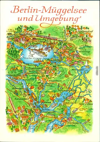 Ansichtskarte Köpenick-Berlin Landkarte: Berlin-Müggelsee und Umgebung 1980