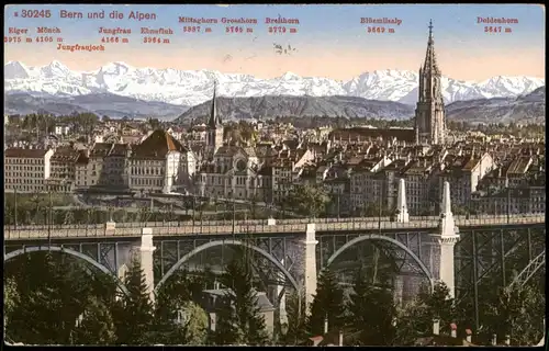 Ansichtskarte Bern (Schweiz) Berne Blick auf Brücke, Stadt und Alpen 1917