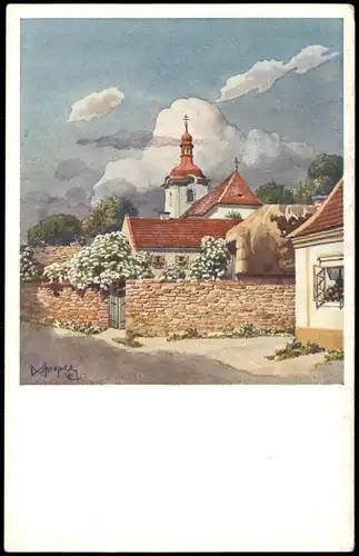 Postcard Druschetz Družec Stadtpartie, Künstlerkarte b. Kladno 1928