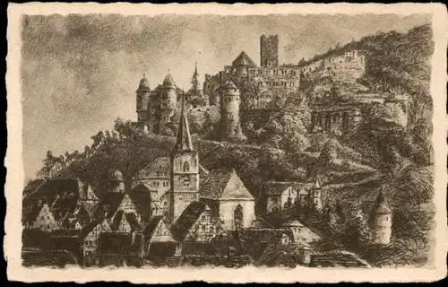 Wertheim Blick Steige, Kunstdruck Künstlerkarte (Art Postcard) 1920