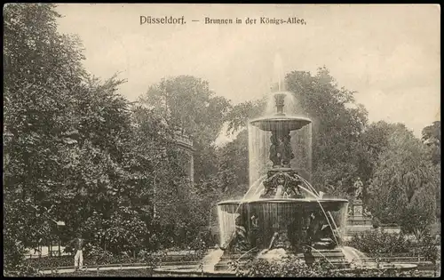 Ansichtskarte Düsseldorf Brunnen in der Königs-Allee, Königsallee 1908