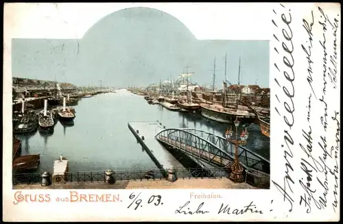 Ansichtskarte Bremen Freihafen (Harbour Scene) 1903  DÜLKEN (Ankunftsstempel)