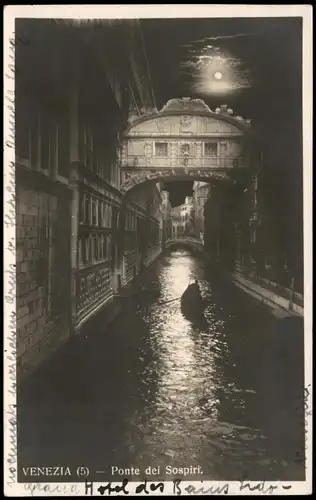 Cartoline Venedig Venezia Ponte dei Sospiri Brücke bei Mondschein 1926