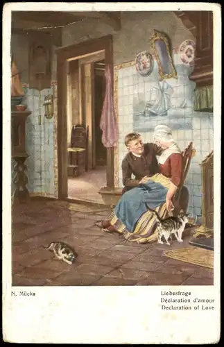 Künstlerkarte (Art Postcard) N. Mücke Liebesfrage Déclaration d'amour 1920