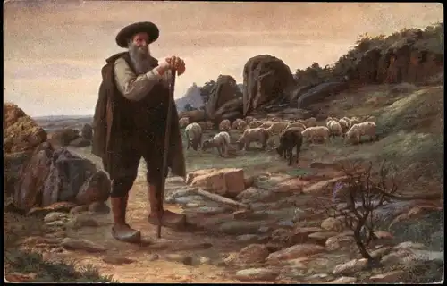 Künstlerkarte (Art Postcard) Maler K. Rašek: Ovčák, Schafhirt 1910